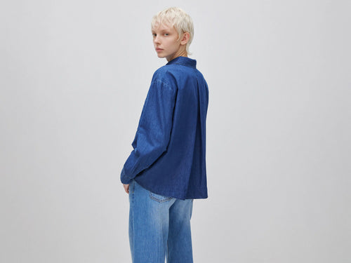 Camicia cropped in chambray