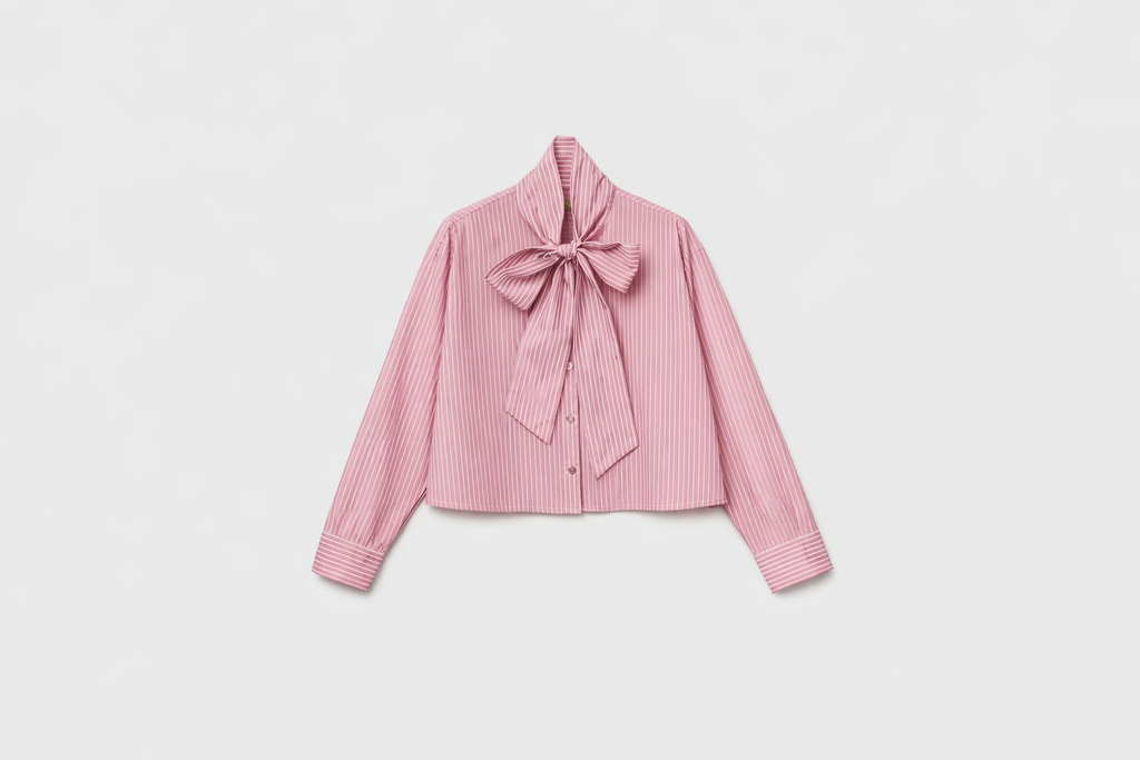 Camicia crop a righe con fiocco